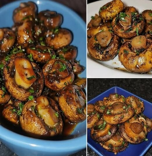 Air Fryer Garlic Butter Roasted Mushrooms.